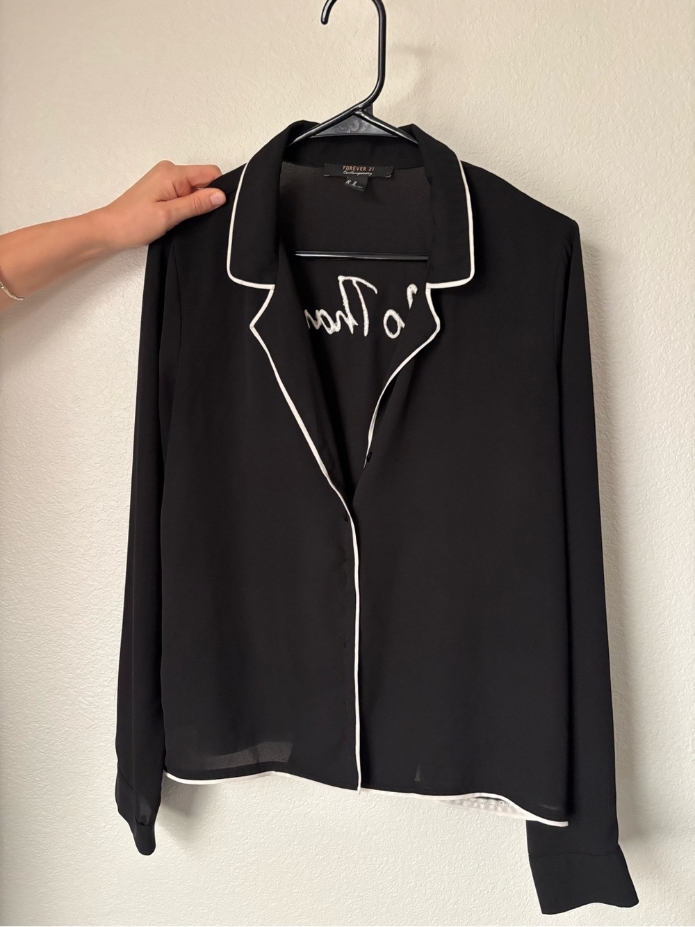 Forever 21 Black Blazer-Style Top with White Piping